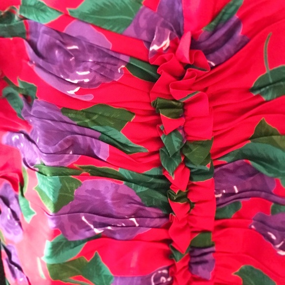 CONTEMPO 🌺 Thai Silk Floral Dress w/ Ruffles - Picture 6 of 7